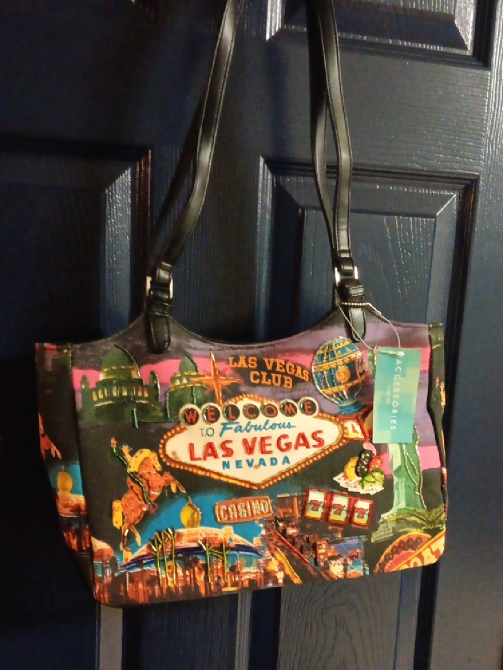 Accessorize Multicolor Las Vegas Graphic Tote with Black Straps